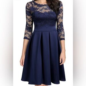 Miusol Navy Blue Lace Midi Dress